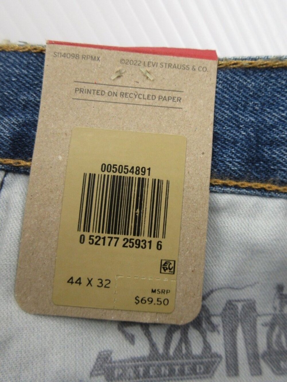 Levis 505 Jeans 44X32 Regular Fit Straight Leg Red Tab Denim Pants NEW - Picture 12 of 15